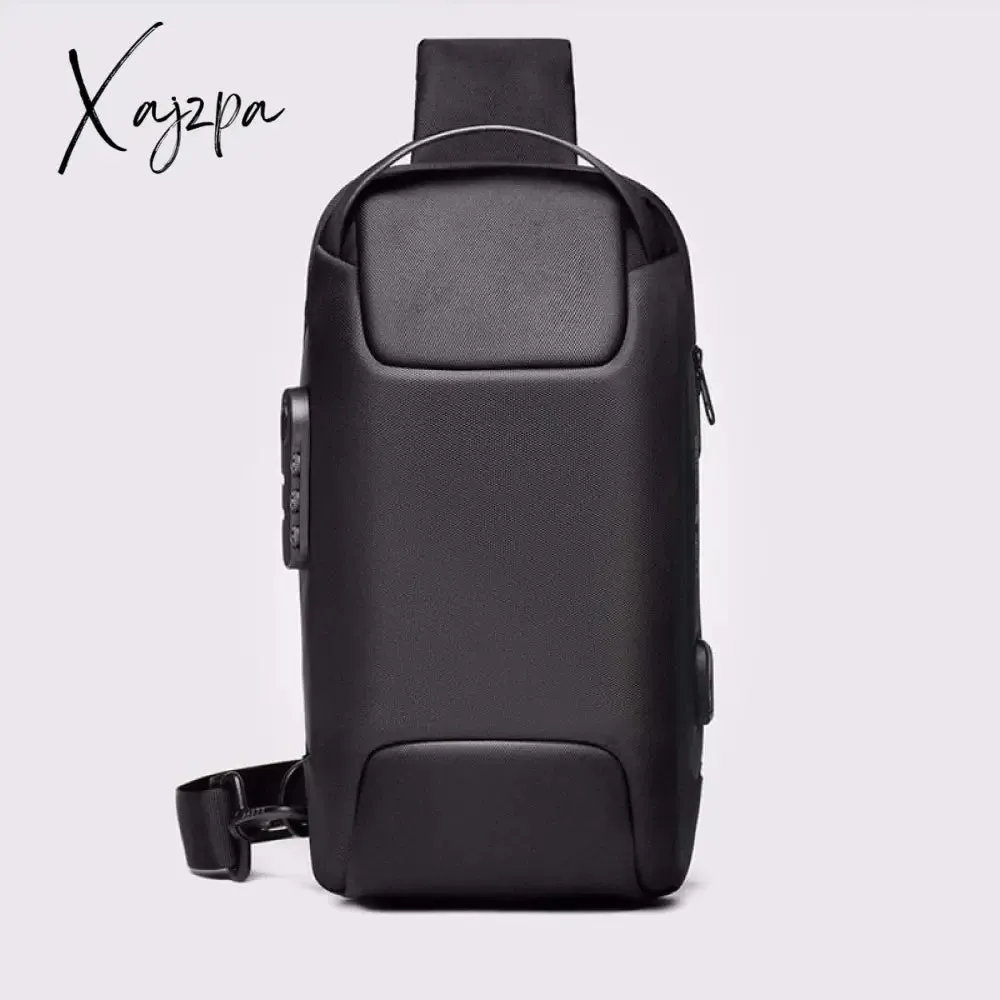 Xajzpa - Men Oxford Sling Backpack Rucksack Knapsack Bags with USB Charge Port Anti-theft Travel Male Motorcycle Messenger Chest Pack Bag