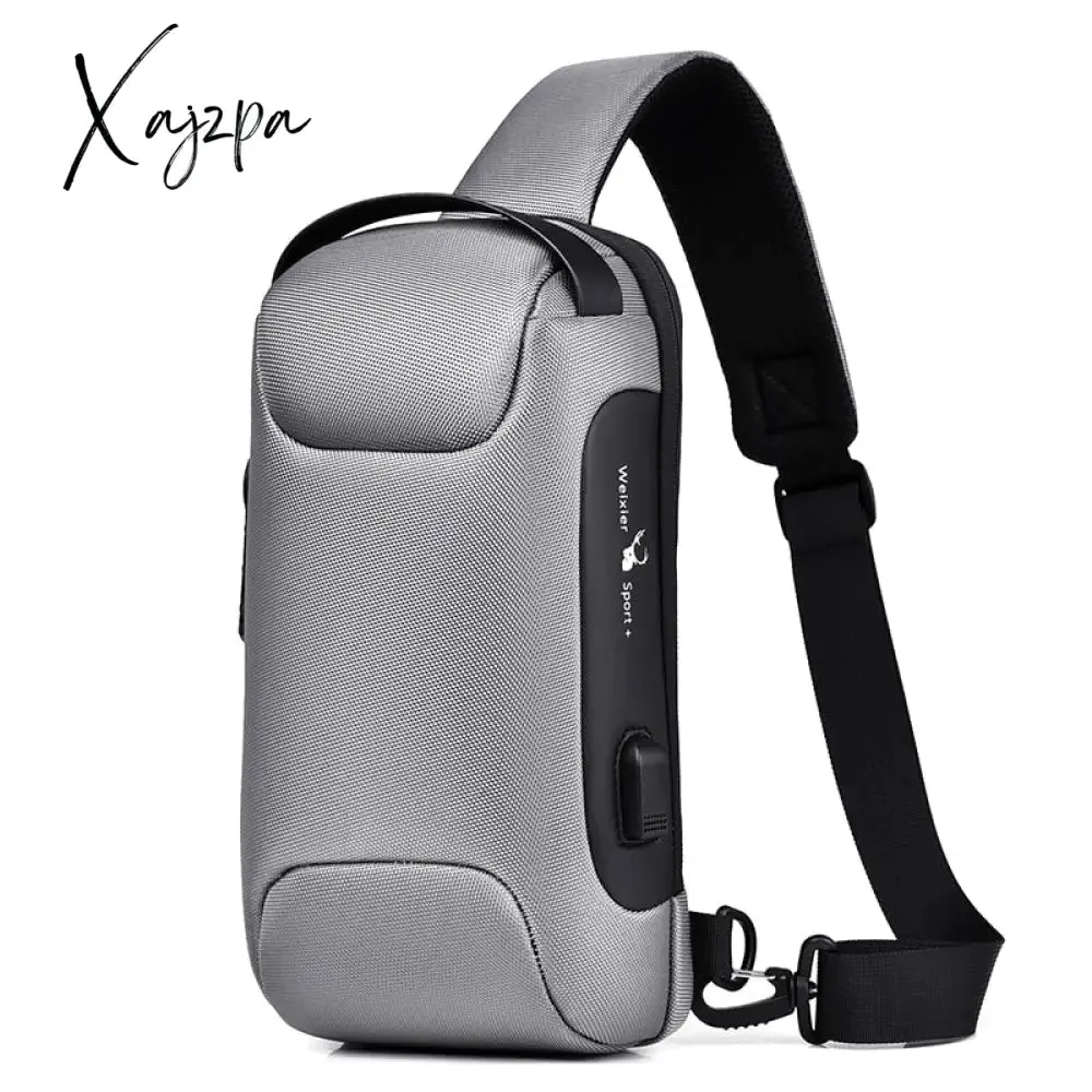 Xajzpa - Men Oxford Sling Backpack Rucksack Knapsack Bags with USB Charge Port Anti-theft Travel Male Motorcycle Messenger Chest Pack Bag