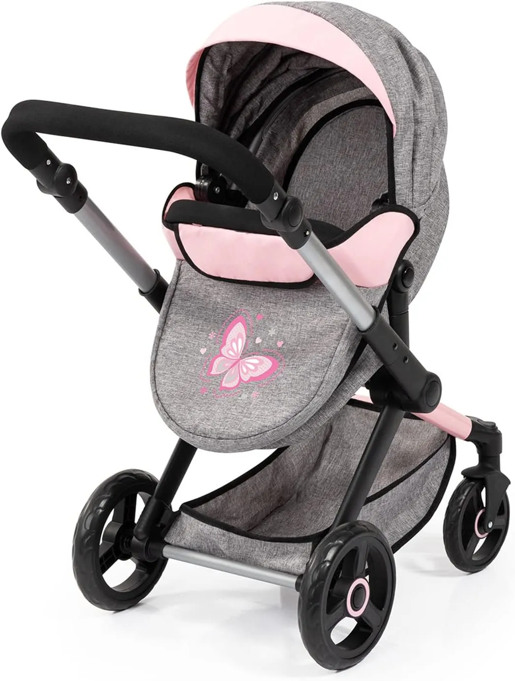 Xeo-Combi Dolls Pram - Grey and Pink