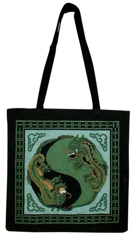 Yin Yang DragonTote Bag School Shopping 16 x 17 Green